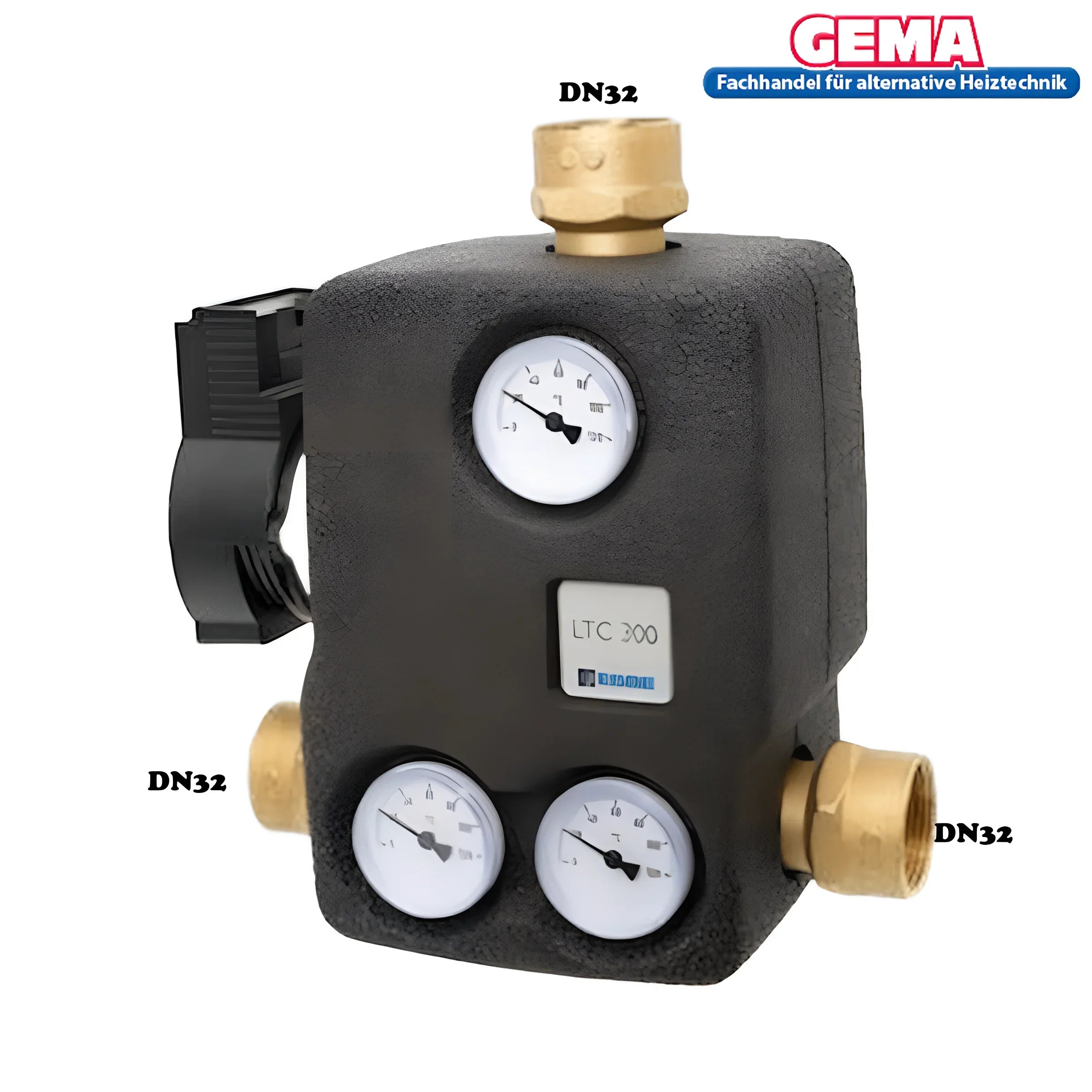 Schwarzer isolierter Mischventil mit drei Anzeigen, passend zu ESBE LTC361 60°C Ladeventileinheit