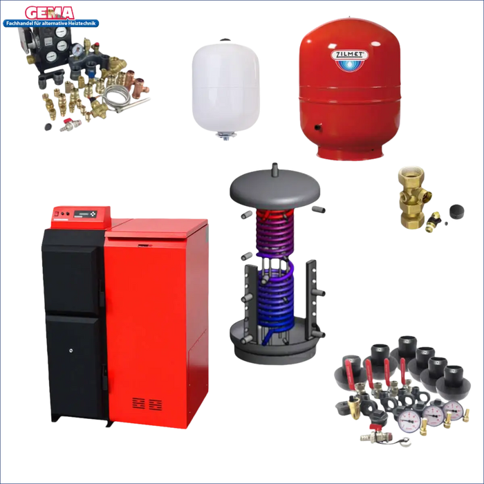 Bild der Heizsystemkomponenten des Thermoflux Pelling 25/75 plus Hygienespeicher mit 1 WT