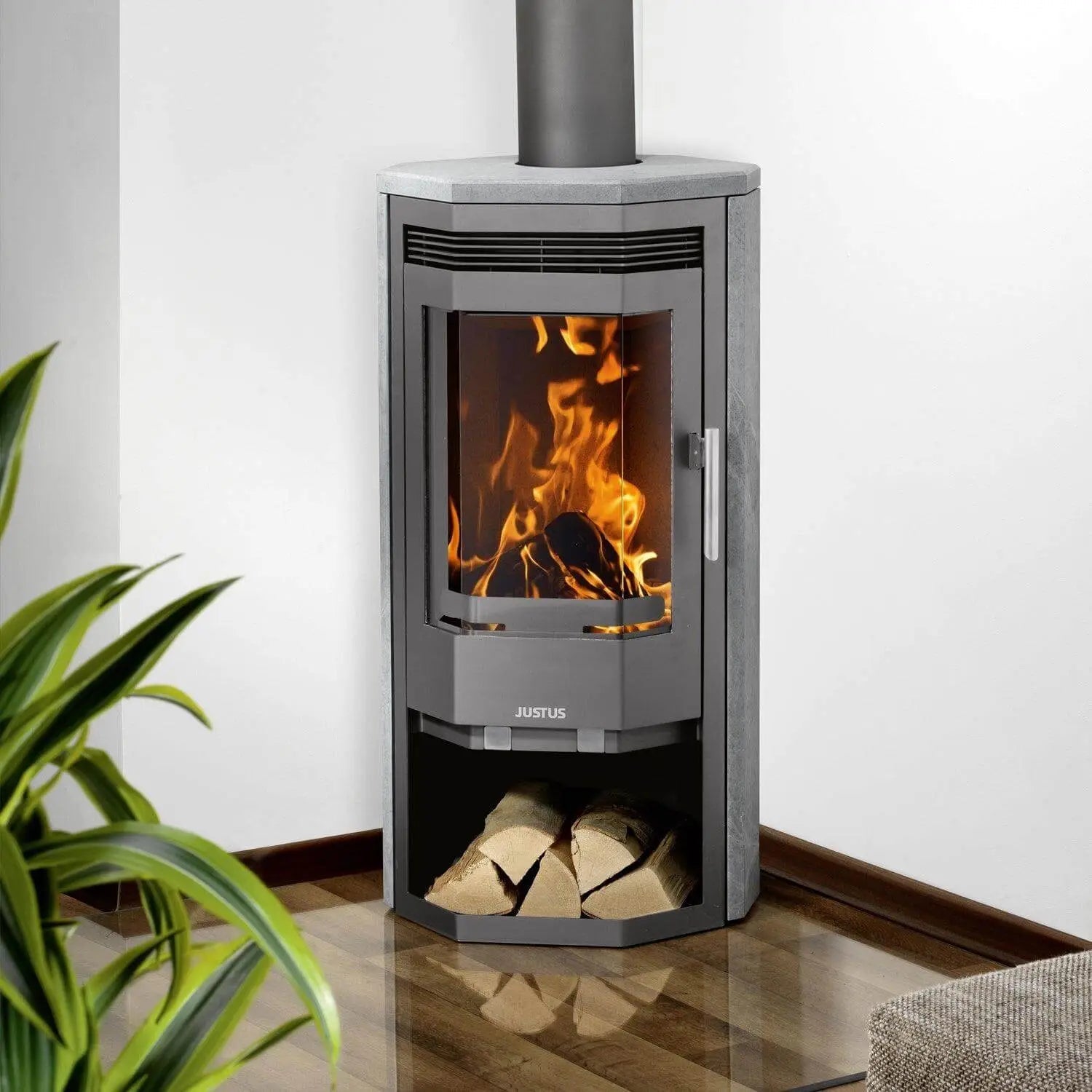 Stylischer Kamin bis 5 kW 🔥 für wohlige Wärme. Perfekt für Ihr Zuhause! 🌿