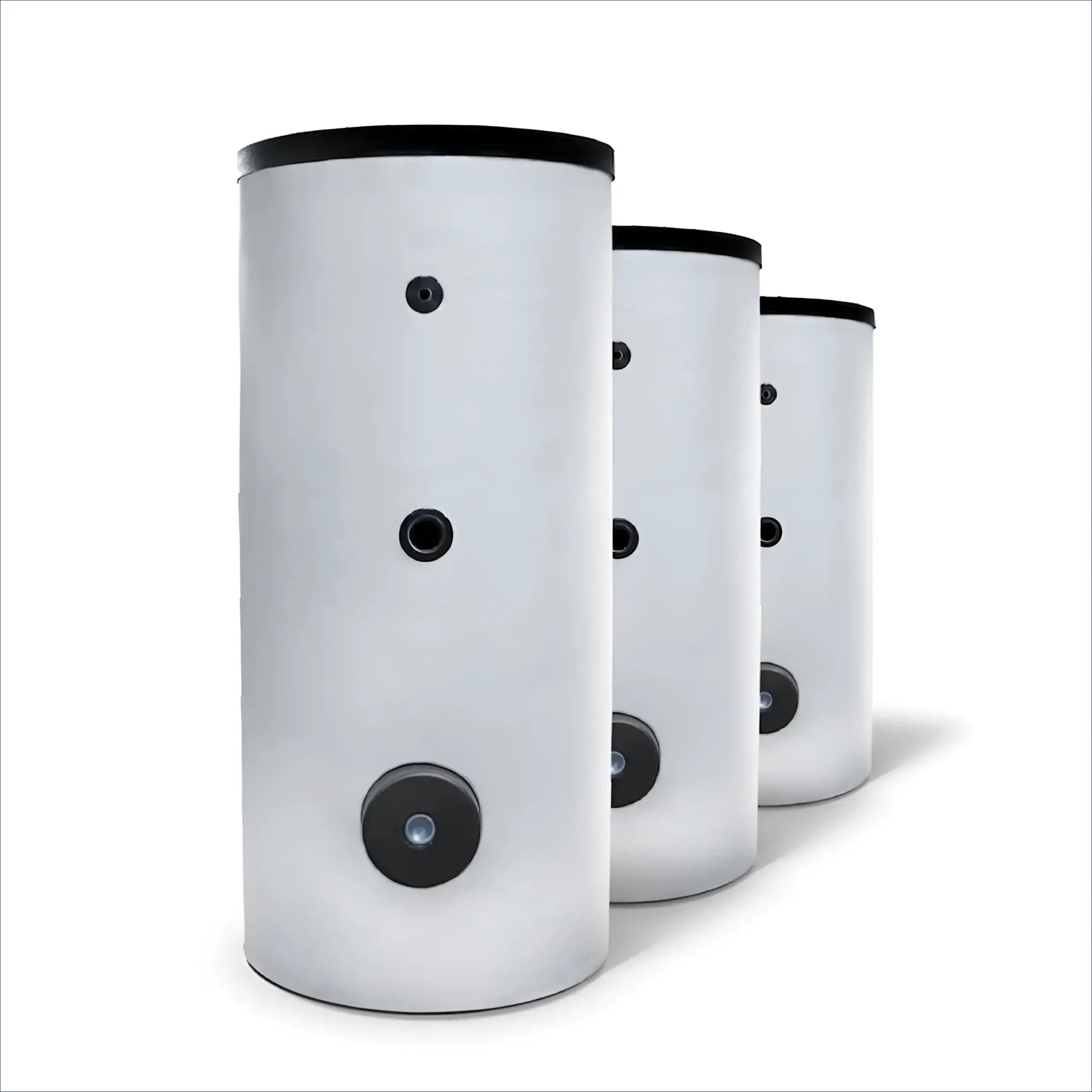 Weiße zylindrische Warmwasserspeicher Sunex S2 X aus S235JR Stahl
