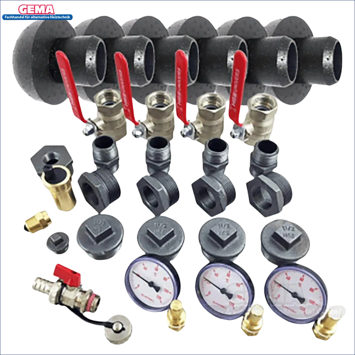 Plumbing manifold mit Ventilen und Anschlüssen für Thermoflux Pelling 25/230 mit Hygienespeicher