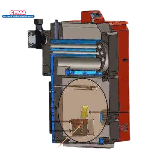 Diagrammdarstellung des Pelletheizungssystems Thermoflux Pelling 35/150 mit Hygienespeicher