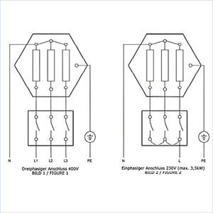 Elektrische Schaltpläne für Heizdelement Heizstab Heizpatrone 9 kW AG 1 ½“