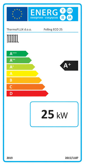 Energieeffizienzlabel auf Thermoflux Pelling 25/135 mit Hygiene-Frischwasser-Kombispeicher