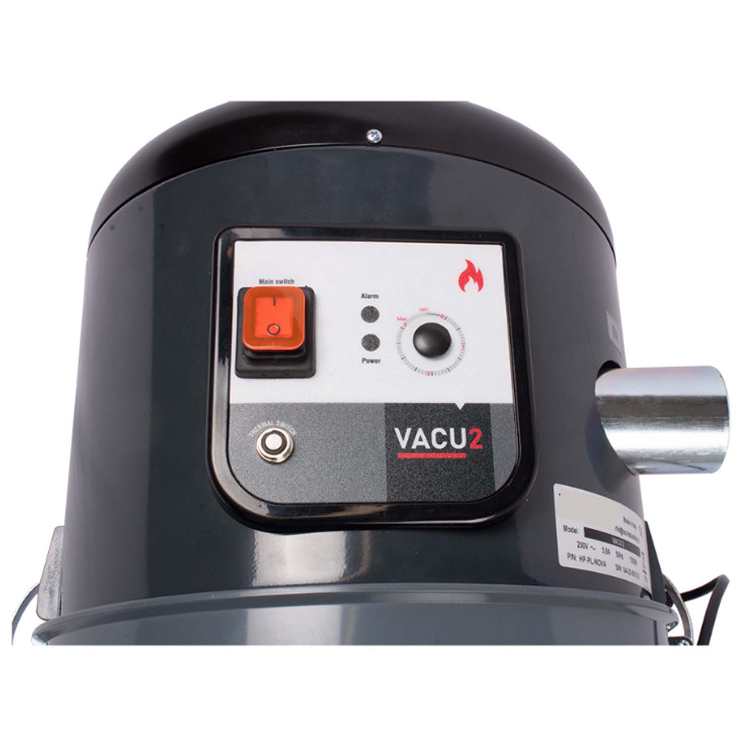 Ash Staubsauger mit grauem Gehäuse, Steuerung, Metalldüse für Pellet Saugsystem VACU 2