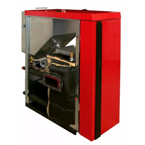 Roter und silberner Boiler mit sichtbarem Inneren für Thermoflux PID Logic Kombi 45 kW