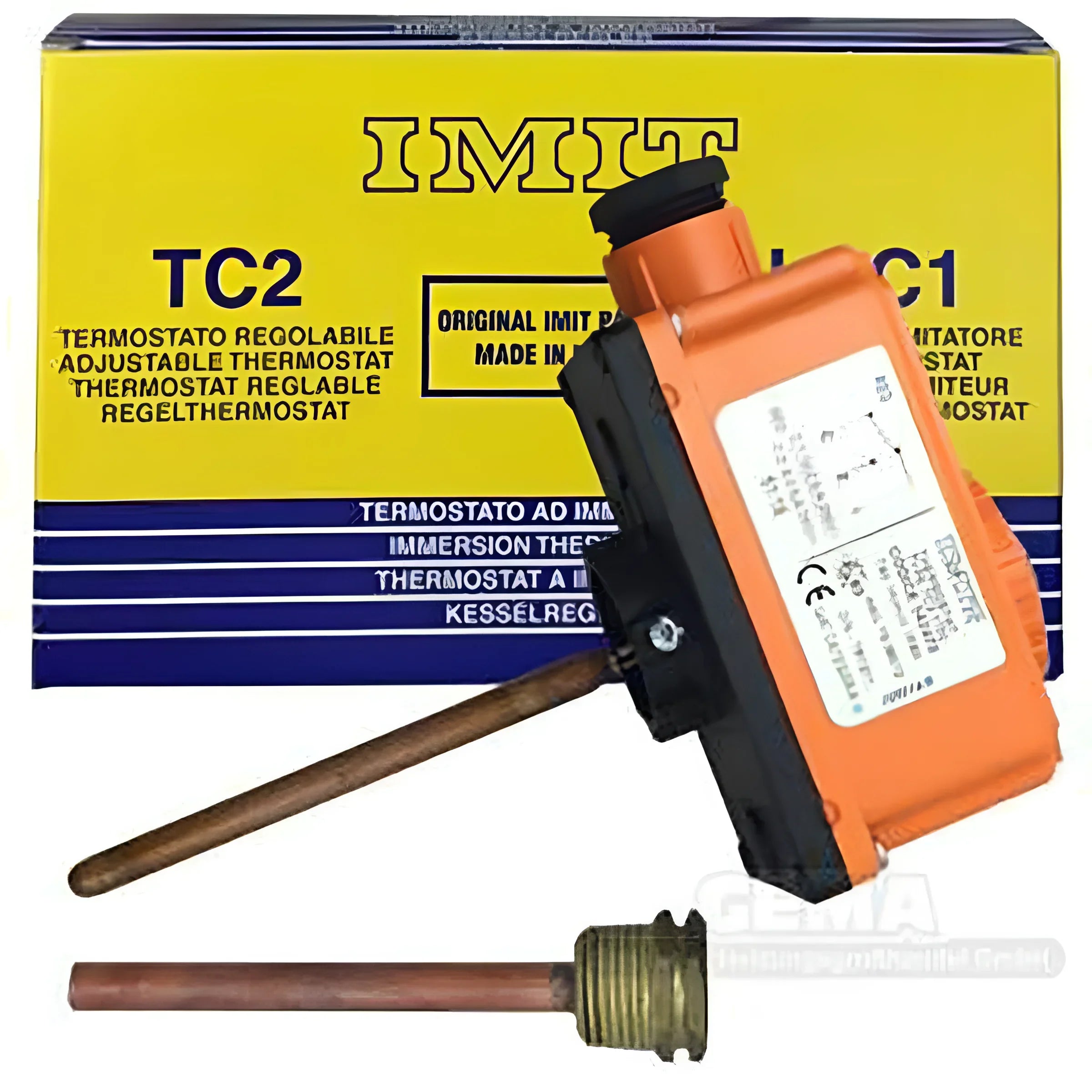 Orange und schwarze Regelthermostat inkl mit Kupfer-Sonde für automatische Temperaturregelung
