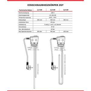 Immersionsheizer Spezifikationen im Brauchwasserspeicher 150 L mit Incoloy 825 Heizstab