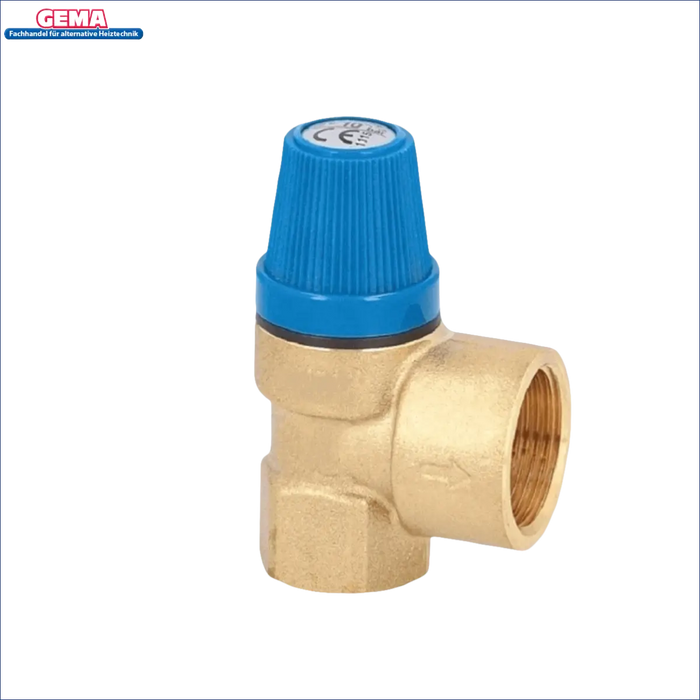 Brass-Druckreduzierventil mit blauer Einstellknopfung für Trinkwasserspeicher 120 L