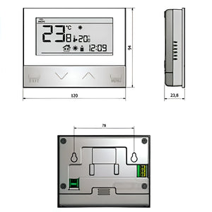 Aluminium thermostat mit Maßen für Zimmerregler Master und Wochensteuerung bei Boilers