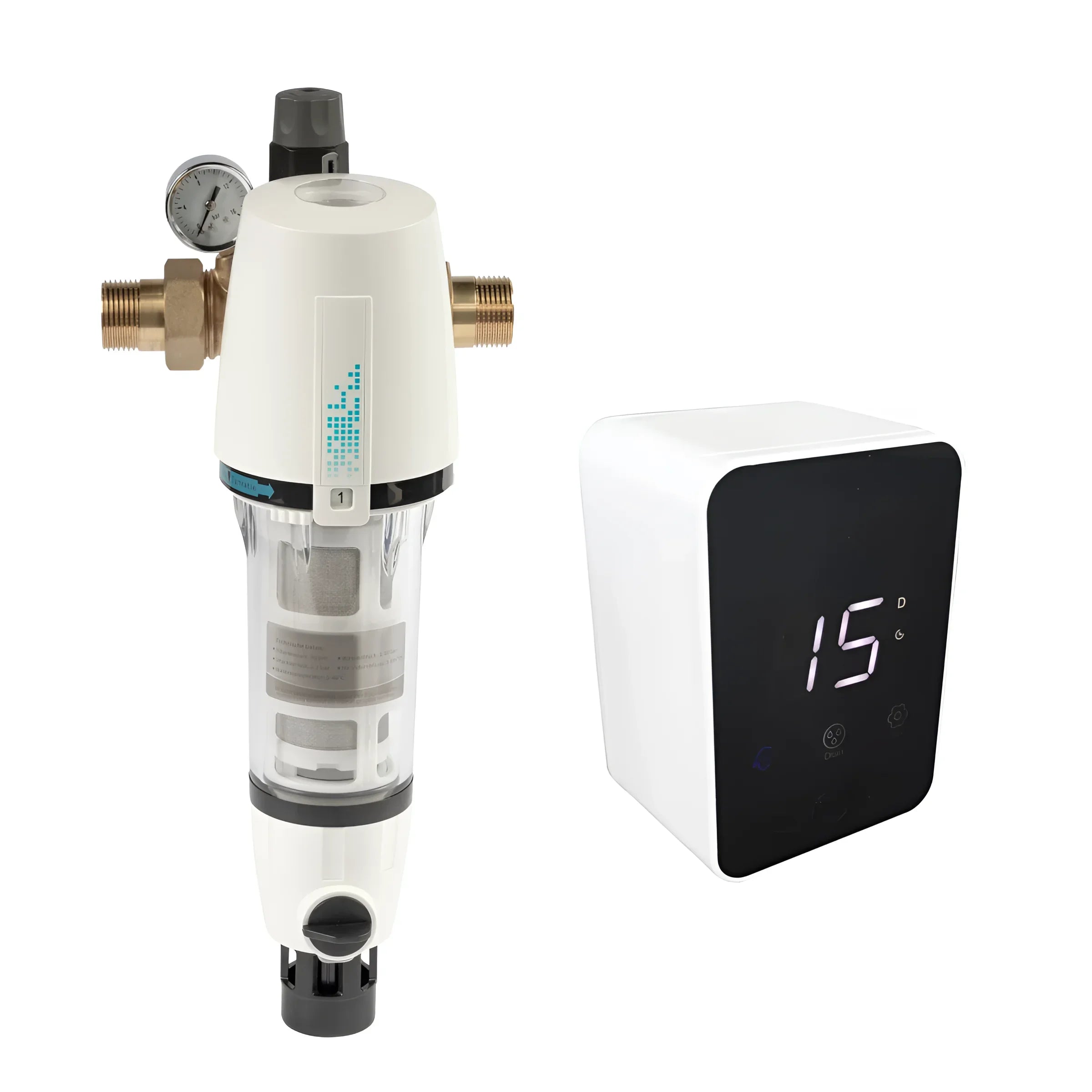 Wasserfilter mit Rückspülautomatik und Druckminderer, digitaler Wasserdruck-Display