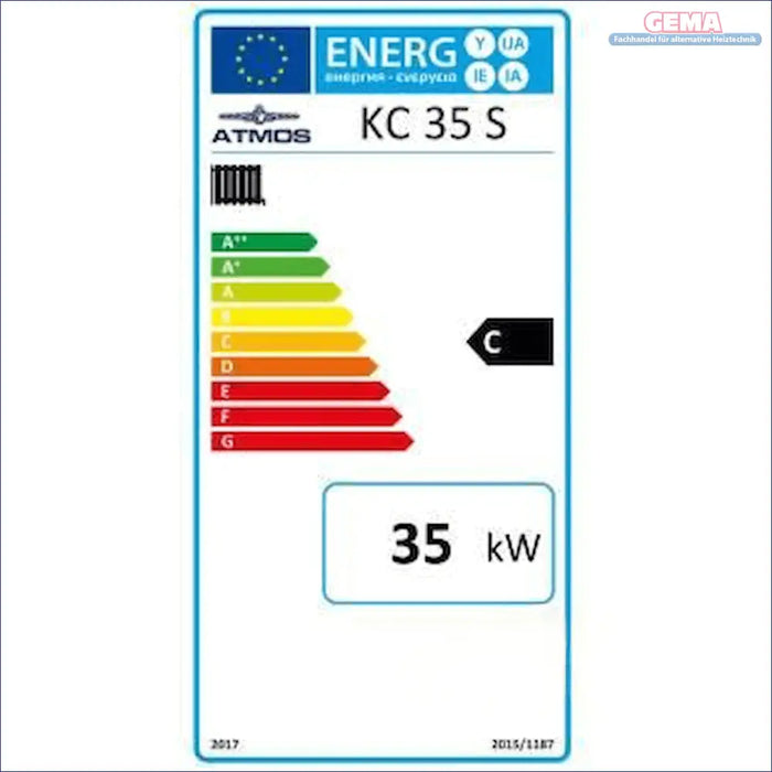 Energieeffizienzlabel für Heizgerät Atmos KC35S Kohlevergaserkessel für Holz und Kohle