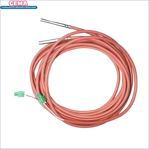 Coiled orange Kabel mit Metallsonden und grünen Anschlüssen für Attack Speicherfühler-Set
