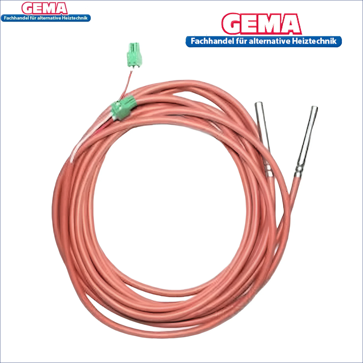 Coiled pinkes Kabel mit grünem Stecker und Metallsonden für Attack Speicherfühler-Set