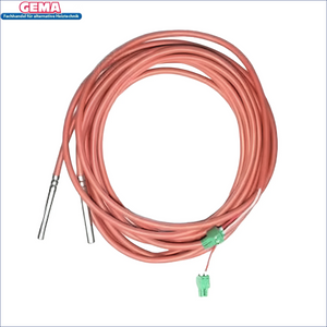 Coiled orange Kabel mit Metallsonden und grünem Anschluss für Attack Speicherfühler-Set