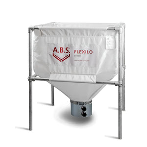 Weiße flexible Pelletsilo mit Metallrahmen, Flexilo® Mini mit Absaugtopf und Schneckenkasten