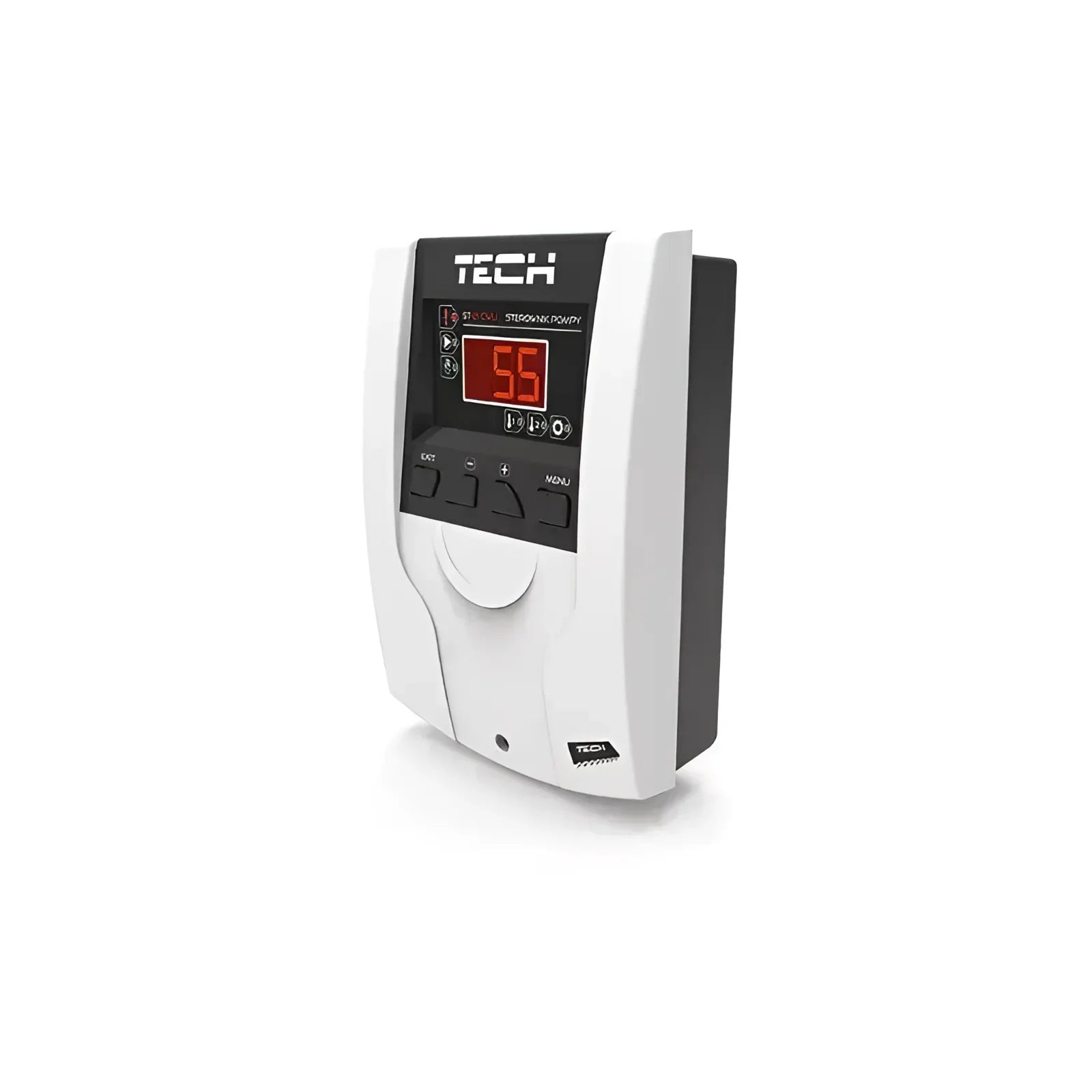 Weißer und schwarzer digitaler Thermostat EU-21 CWU mit LED-Display für moderne Heizsysteme