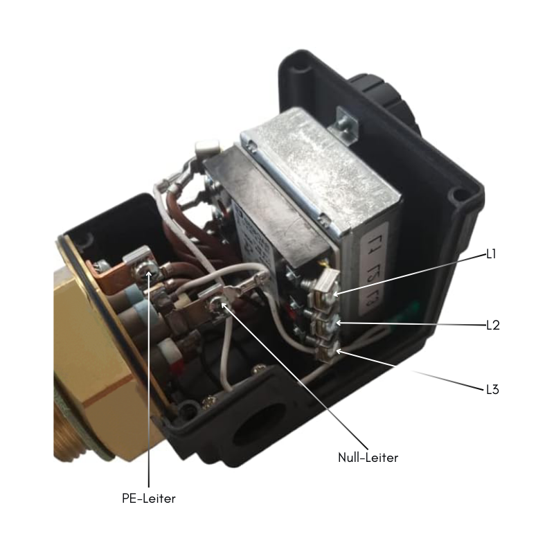 Elektrischer Druckschalter mit Verkabelung für Heizstab Heizpatrone 12 kW AG 1 ½