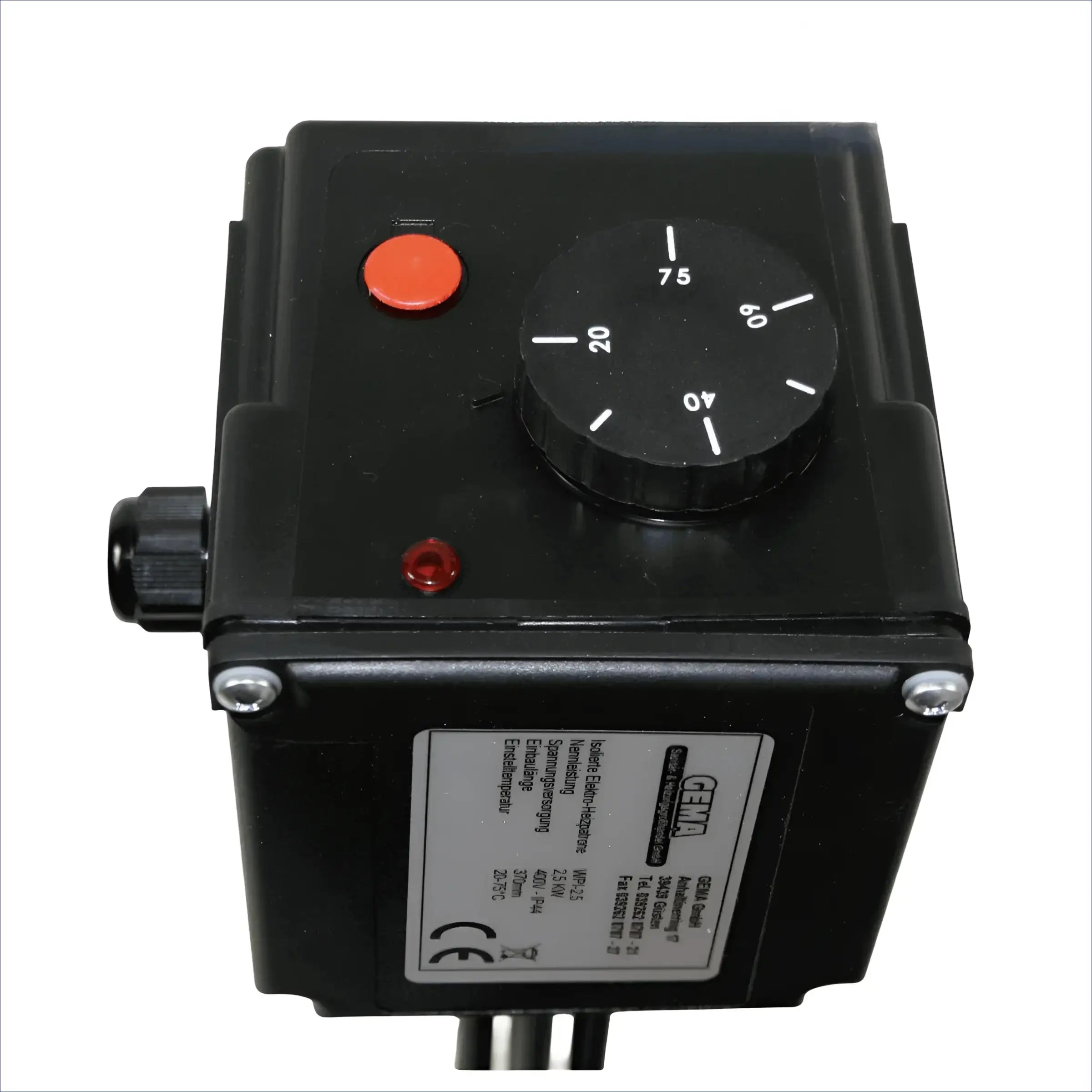 Schwarzer Temperaturregel-Box für Heizstab Heizpatrone 9 kW AG 1½“ mit Isoliertrennung