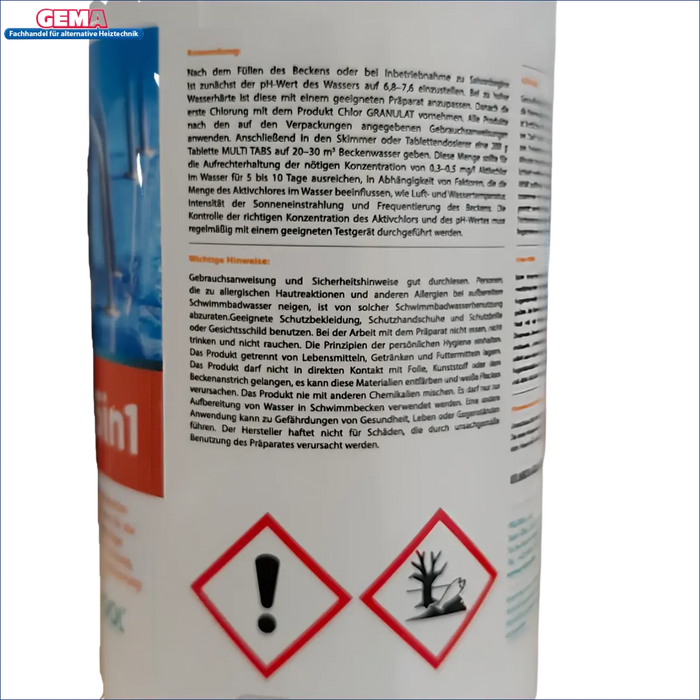 Pool Chlorproduktetikett für Chlortabletten 5-Phasen Pflege und Reinigung