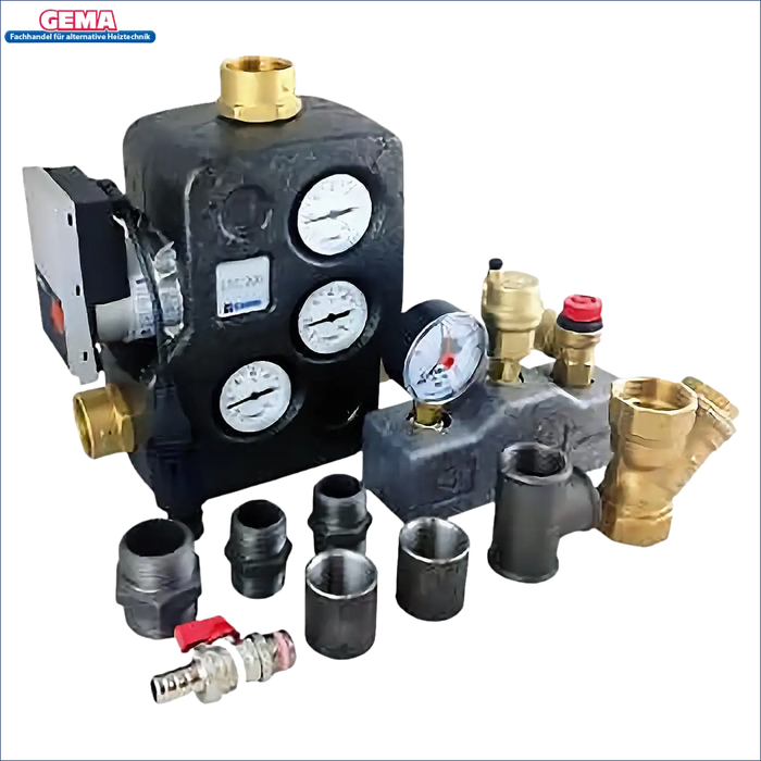 Plumbing manifold mit Messgeräten und Anschlüssen für Thermoflux Pelling 35/150 Hygienespeicher