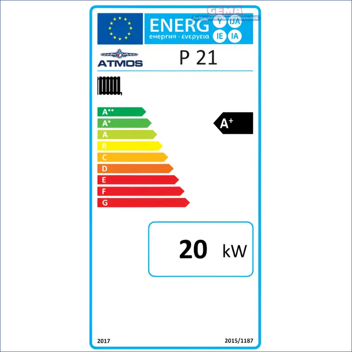 Energieeffizienzlabel für rote und graue Heizkessel sowie Pelletheizung