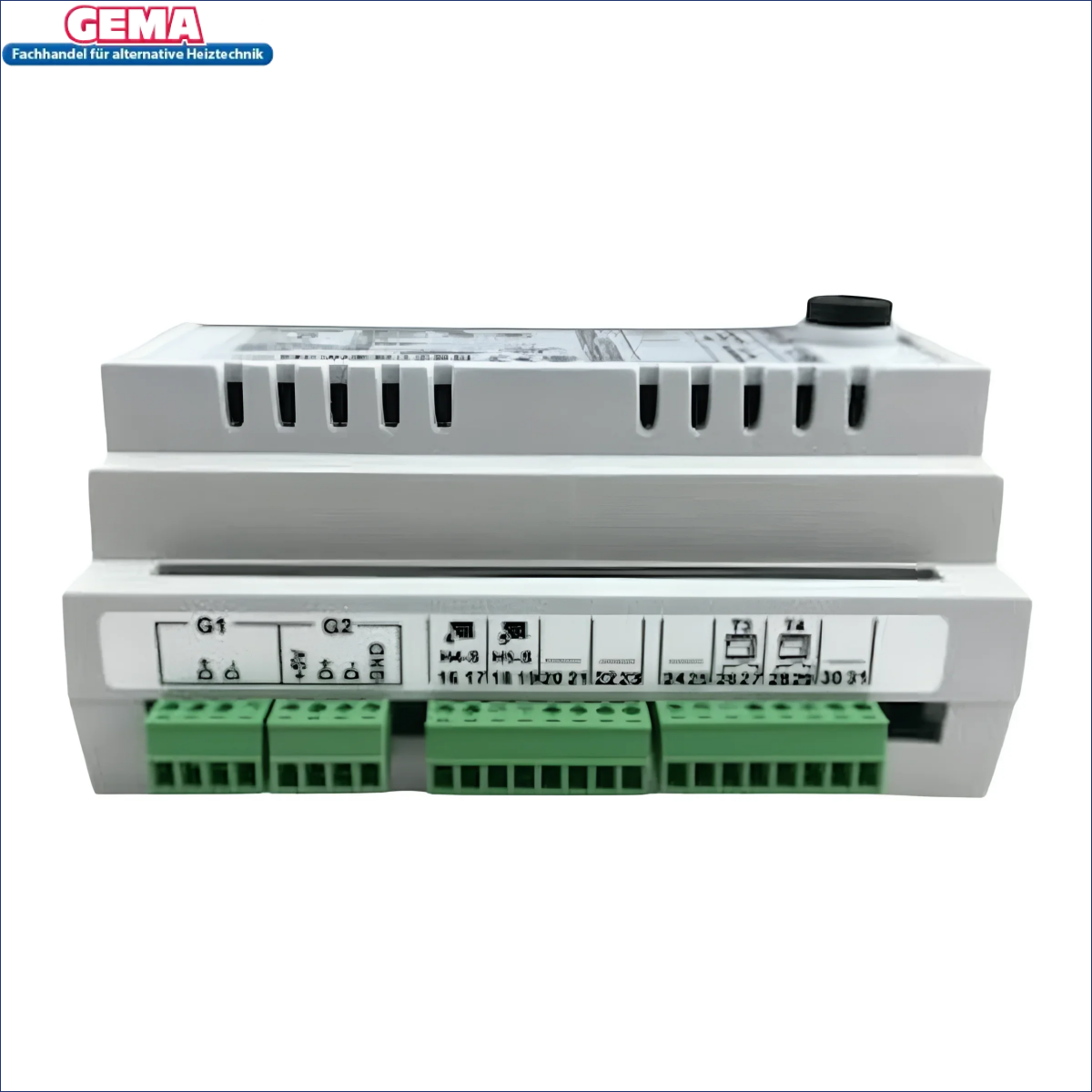 Graues elektronisches Steuergerät mit grünen Anschlussklemmen für GEMA Control