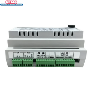 Graues elektronisches Steuergerät mit grünen Anschlussklemmen für GEMA Control
