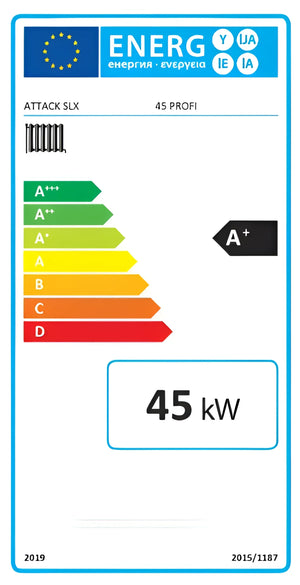 Energieeffizienzlabel für den ATTACK SLX 45 PROFI Holzvergaser für nachhaltige Holzheizung