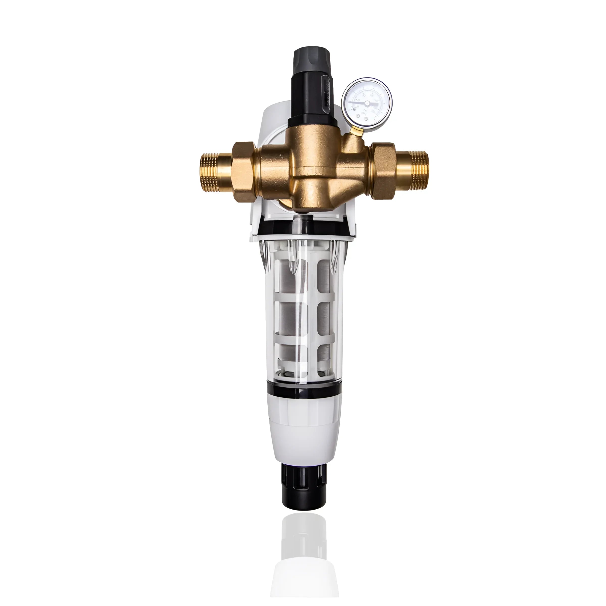 Hauswasserfilter 1" Rückspülfilter AQMOS mit Druckminderer 🛠️ und Manometer. Hochwertige Wasserfiltration 🚰.