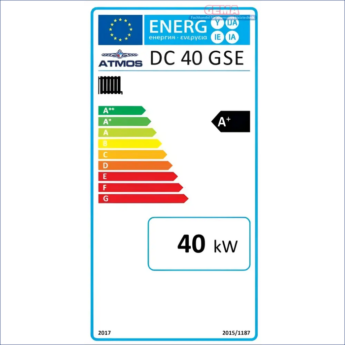Energieeffizienz-Label am Holzvergaser Atmos GSE 40 kW Heizkessel für effiziente Wärme