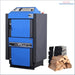Blaue und graue Holzofenanlage mit Brennstoff im Produkt Industriesessel Atmos KC45S