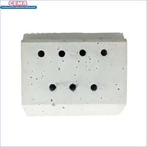 Rectangularer Betonkern mit Löchern für Pelletbrenner Ecofire E+ und Boiler-Zubehör