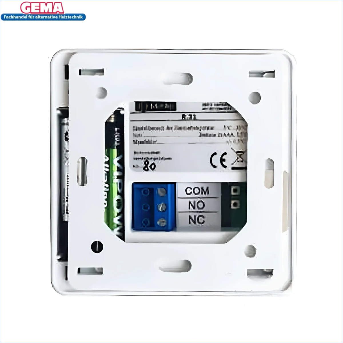 Weiße Thermostat-Backplate mit Batteriefach und Anschlussklemmen, elektronischer raumtemperaturregler für ein angenehmes raumklima
