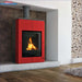 Moderner wasserführender Kaminofen in Rot und Grau mit 11 kW Leistung