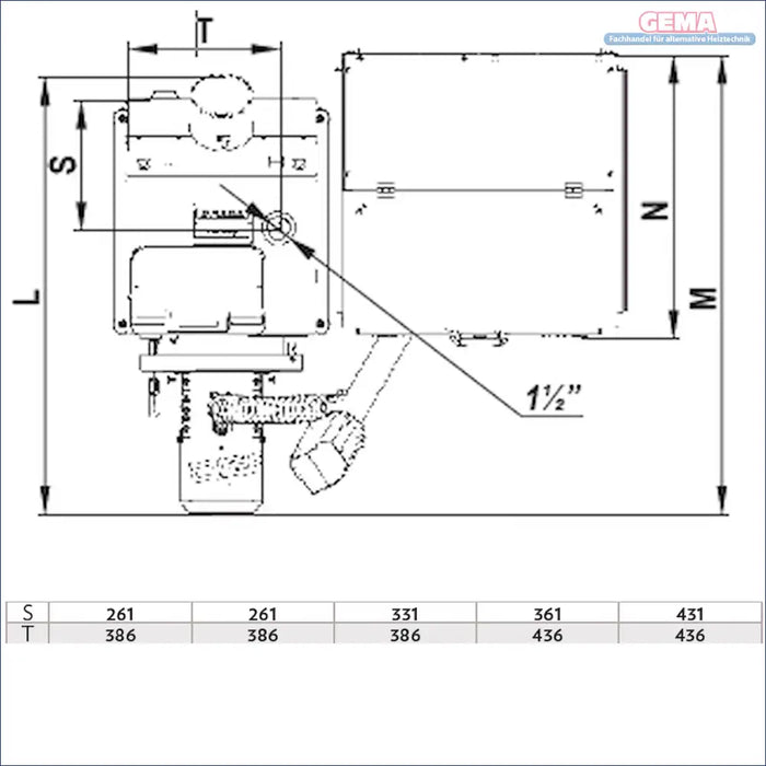 Dimensionales Diagramm des Pelletkessel Defro Komfort Ekopell 25 kW mit Digitalanzeige