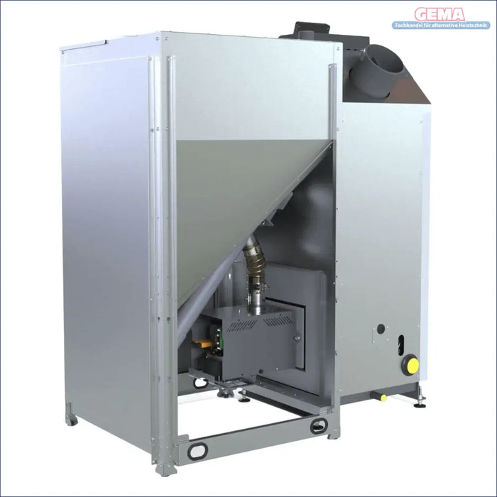 Industriegerätesilverfarbener Pelletkessel Defro Komfort Ekopell 25 kW mit Digitalanzeige