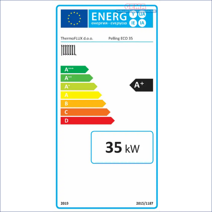 Energieeffizienz-Label für Heizgerät Pelletkessel Thermoflux Pelling 35 ECO