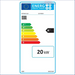 Energieeffizienz-Label an Rot-schwarzem Holzvergaserkessel für nachhaltige Heizsysteme