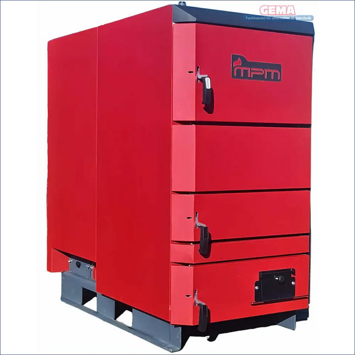 Roter Festbrennstoffkessel mit keramischer Brennkammer und hoher Effizienz, mit mehreren Zugängen