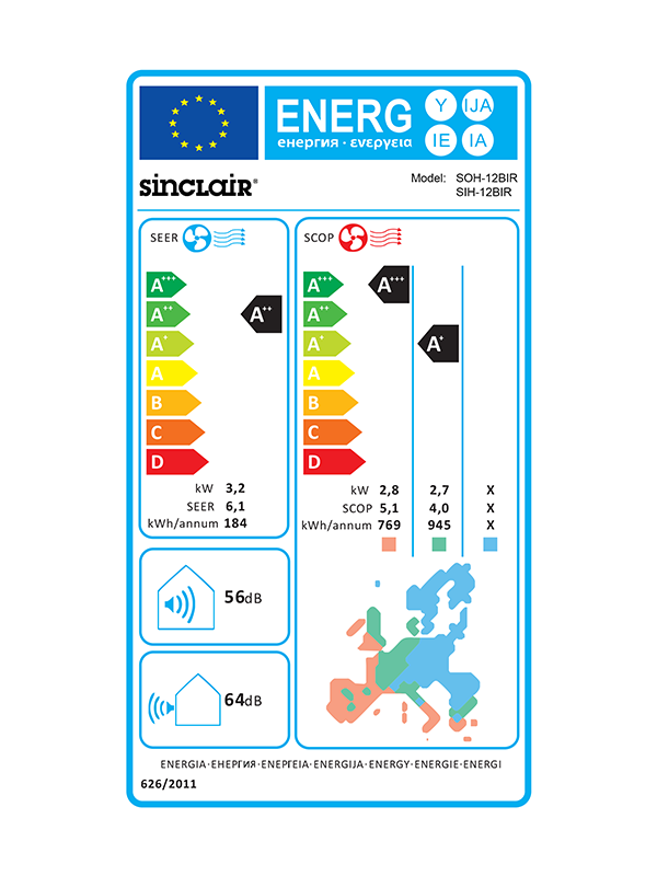 Split-Klimaanlage Sinclair Ray SIH-12BIR + SOH-12BIR 3,2 kW inkl. WLAN