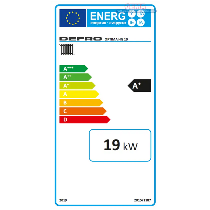 Energieeffizienzlabel für Heizgerät Silberner Industrieofen und Heizkessel für Heim und Garten
