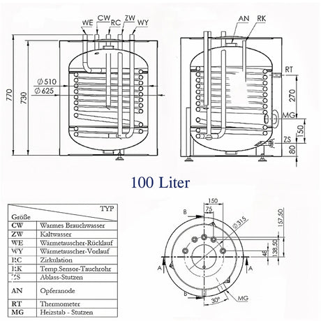 Warmwasserspeicher Trinkwasserspeicher 100 Liter mit 11/2" Anschluss für PV - GEMA Shop