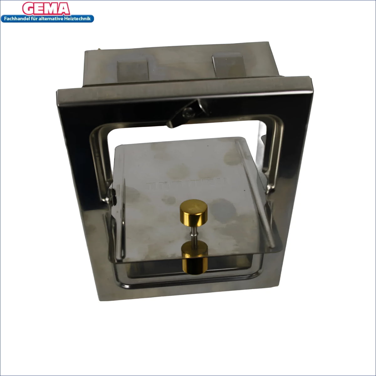 Stainless steel Rahmen mit goldfarbenen Knöpfen, ideal für Zugbegrenzer anmelden oder Gastherme Wartung